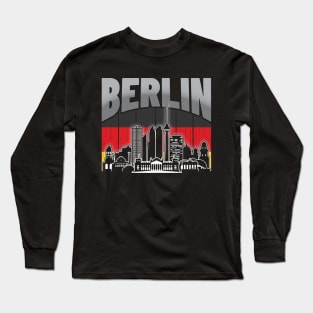 Berlin Germany Skyline Vintage German Flag Long Sleeve T-Shirt